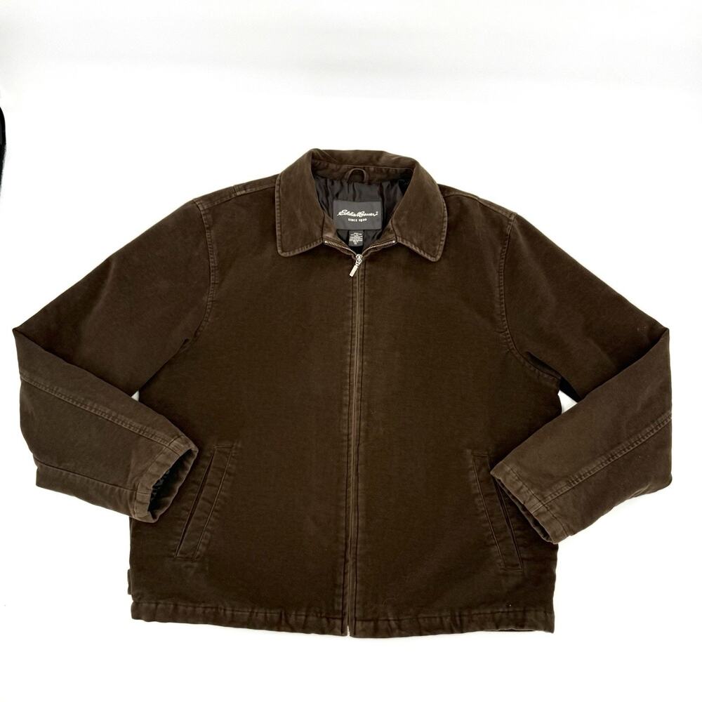 Eddie Bauer Men’s XLT Brown Brushed Cotton Zip Jacket Lined Workwear Outdoors - Picture 5 of 13